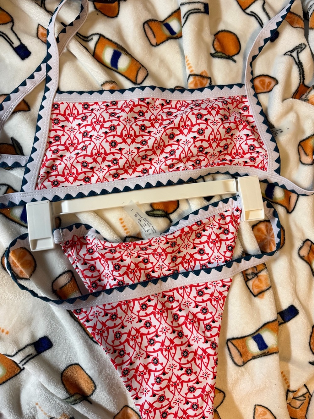 Women’s Red Floral Trim Bikini Set